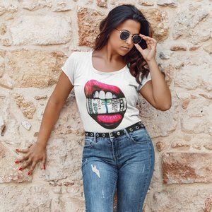 MONEY LIPS SEXY ADULT UNISEX MEN WOMEN TSHIRT